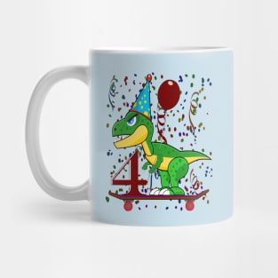 Kids Four 4 Years Old Dinosaur Birthday Mug